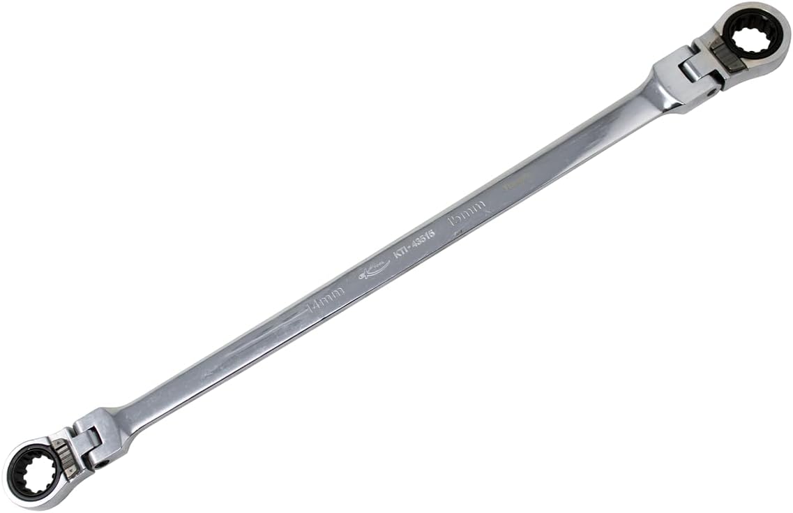 K Tool International 43515 Reversible Double Box Metric Ratchet Wrench for Garages, Repair Shops and DIY, 14mm - 15mm, 72-Tooth, Forged, Heat Treated