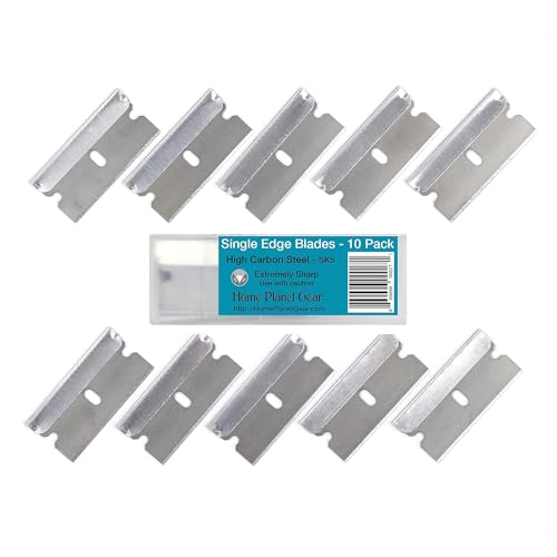 Single Edge Razor Blade 10 Pack - Straight Edge Razor - Ten Sharp Flat Blades in Convenient Storage Box - Oven Scraper Razors Refills - Heavy Duty