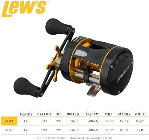 Lew's Speed Cast 5.3:1 Right Hand Casting Reel, Black/Gold