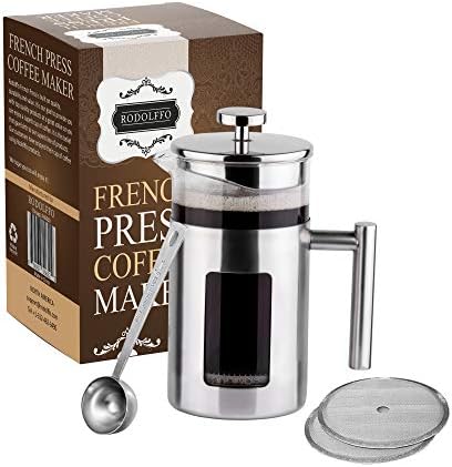 34 Ounce French Press Coffee Maker with Stainless Steel 18/8 frame
