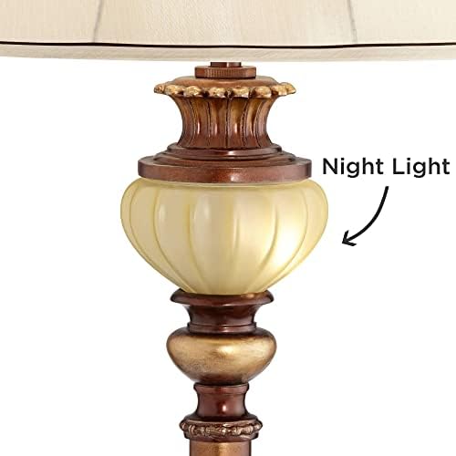 Kathy Ireland 65" Tall Night Light Glass Tray Table Floor Lamp Living Room | Hyde Park Rustic Vintage with Nightlight Bronze Gold Metal Pearl White