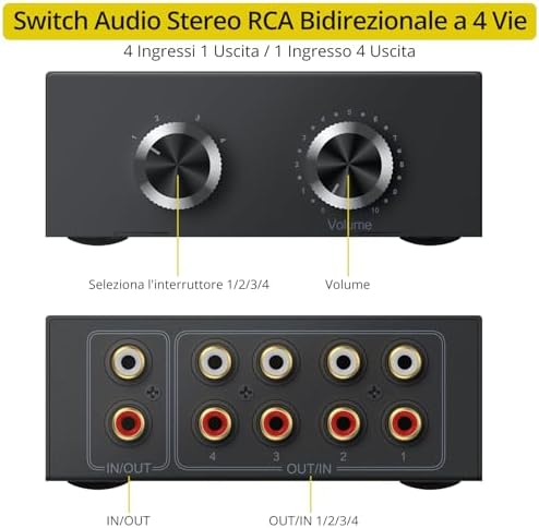 PROZOR RCA Stereo Audio Switcher - 2 in 1 Out R/L Stereo Audio Switch