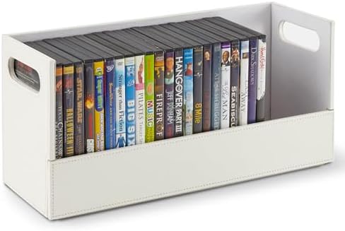 Stock Your Home DVD Storage Box, Movie Shelf Organizer for Blu-Ray, Video Game Cases, CDs, VHS Tape Display Stand, Disc Holder Can Store Up to 28 DVDs, Faux Leather (Espresso)