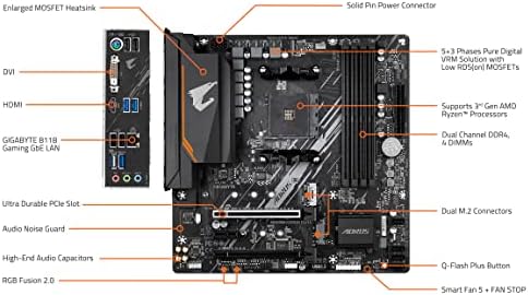 Gigabyte GIGABYTE B550M AORUS Elite (AM4/ AMD/ B550/ Micro-ATX/ DDR4/ Dual M.2/ PCIe 4.0/ Realtek GbE LAN/Gaming Motherboard)