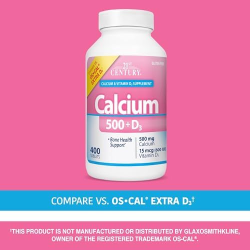 21st Century Calcium 500 Plus Extra D3 Caplets, Bone Health, 400 Count | Calcium 500 mg with Extra Vitamin D3 600 IU, Bone Strength & Density Support