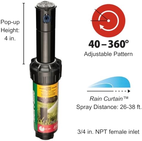 Rain Bird 32SA/4PKS Simple Adjust 32SA Gear Drive Rotor, Adjustable 40° - 360° Pattern, 19' - 32' Spray Distance, 4-Pack