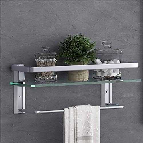 VOLPONE Bathroom Wall Shelf 15.7in Bathroom Glass Shelves Wall Mount Glass Shelf Rustproof Bathroom Wall Organizer 3 Tier (Sliver)