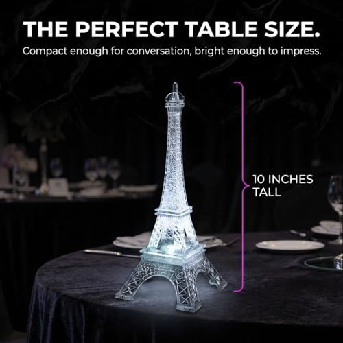 Anderson's Eiffel Tower Centerpiece with Color-Changing LED Lights, 10 inches, Battery-Operated Paris Theme Decoration