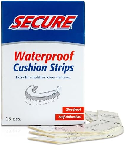 Secure Denture Adhesive Strips for Lowers, Zinc Free Glue, 15 Strips | Waterproof - Comfortable Cushion Fit for Lowers - Extra Firm All-Day Hold - No Mess - Clean Ingredients