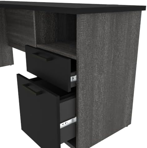 Bestar U or L Shaped Executive Desk with Hutch, Black & Gray, Norma, 71W
