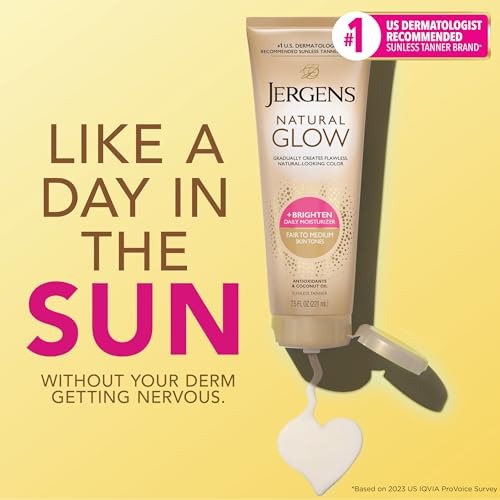 Jergens Natural Glow Self Tanner Body Lotion, Sunless Tanning, Medium to Deep Skin Tone, Daily Moisturizer with Coconut Oil, Vitamin E and Antioxidants, 7.5 Oz | Sunless Tanning, Daily Moisturizer, Coconut Oil, Vitamin E & Antioxidants, Gradual Color Dev…