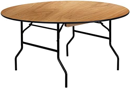 Flash Furniture 5' Round All-Occasion Wood Folding Event Table, Portable Folding Banquet Table with Wooden Top, Natural/Black