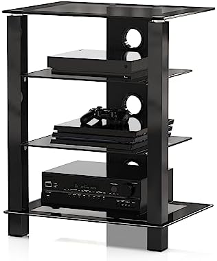 FITUEYES 4-Tier AV Media Cabinet Stand with Multiple Height Options, Black