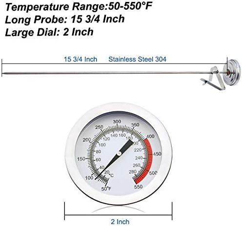 Efeng 15“ turkey fryer thermometer with pot clip (2 Pack), 2" dial candy thermometer with stainless steel clip, oil thermometerr for frying