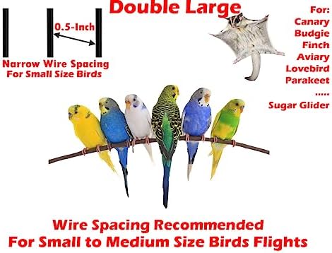64" Extra Large Double Flight Bird Wrought Iron Double Cage Slide Out Center Divider Side Nesting Box Door Parrot Cage Cockatiel Conure with Removable Rolling Stand Storage Shelf