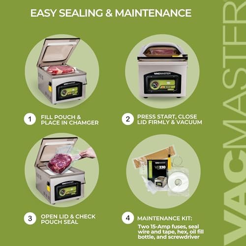 VacMaster VP230 Chamber Vacuum Sealer – Commercial Vacuum Sealer Machine for Food with 1/2 HP Oil Pump, 12.25” Seal Bar for 12” x 15” Bags