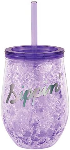 Slant Collections Freezable Acrylic Wine Chiller Tumbler with Straw, 12-Ounces, Chillin'