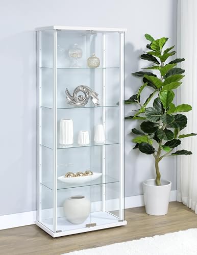 Coaster Home Furnishings - Delphinium - Glass - 4-Shelf Curio Cabinet with Wood Top and Base, Two Doors, and Chrome Hardware - Living Room - 64-Inch - Black - 950170