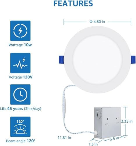 Lepro 6 Pack 6 Inch LED Recessed Ceiling Light with Junction Box, 5000 Kelvin Daylight Wafer Ultra-Thin, 1050 Lumen Dimmable Retrofit Downlight
