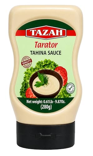 TAZAH Lebanese Tahini Sauce, 9.87 OZ Squeezable Bottle, Tarator Sesame Dressing & Dip for Shawarma, Falafel, Fish, Vegetables