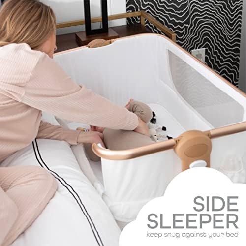 KoolerThings Baby Bassinet, Bedside Sleeper for Baby, Easy Folding Portable Crib with Storage Basket for Newborn, Bedside Bassinet