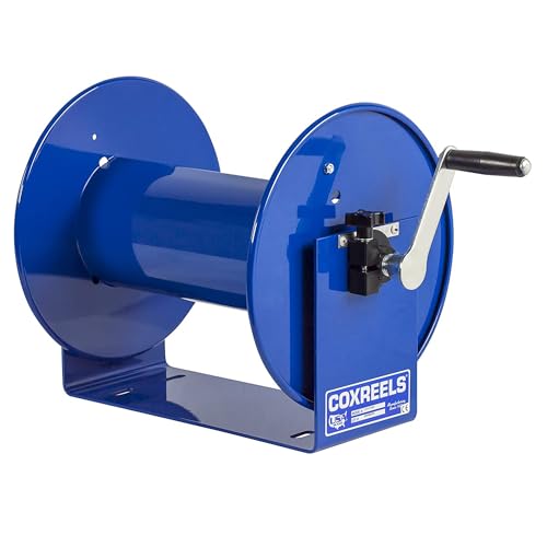 Coxreels 112-3-100 Hand Crank Hose Reel - Heavy-Duty Steel Frame for Stability - Adjustable Tension Brake for Controlled Operation- Fits 3/8 x 100 ft Hose - 12 x 18.25 x 13 inches