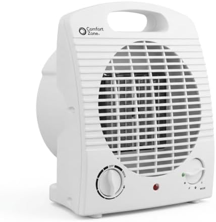 Comfort Zone Indoor Space Heater, Portable, Fan Forced, Electric, Adjustable Thermostat, Overheat Sensor, Safety Tip-Over Switch, & Stay Cool Housing
