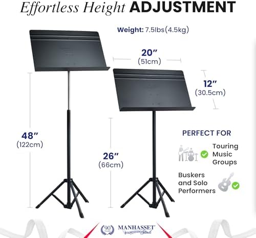 Manhasset Voyager Portable Music Stand For Sheet Music - Quick Assembly Folding Stand with Retractable Legs