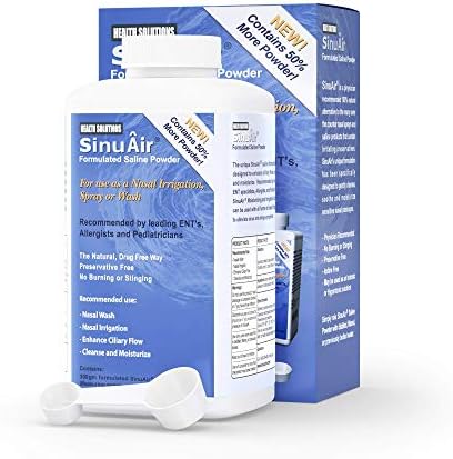 SinuPulse Elite SinuAir Sinus Rinse Salt Solution - Saline Powder for SinuPulse System, Neti Pot Flush, Nasal Wash Squeeze Bottle