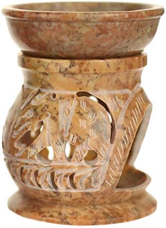 Prabhuji's Gifts | Oil Diffuser | Natural Soapstone Oil Burner Round Elephant | 4in