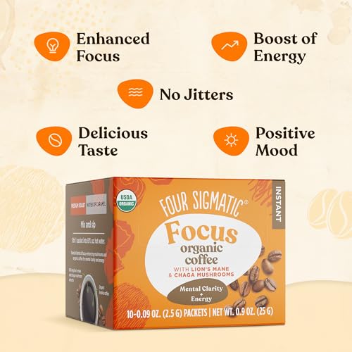 Four Sigmatic Mushroom Mix Coffee Lion's Mane | Focus | Pack of 3 (30 Packets Total)