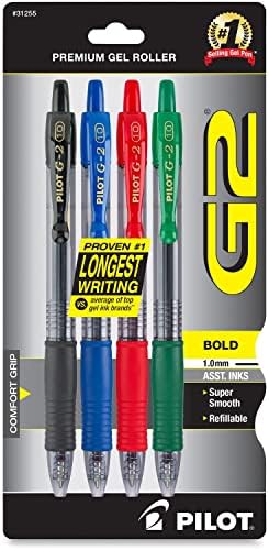 PILOT G2 Premium Rolling Ball Gel Pens, 1.0 mm, Black Ink, 4-Pack