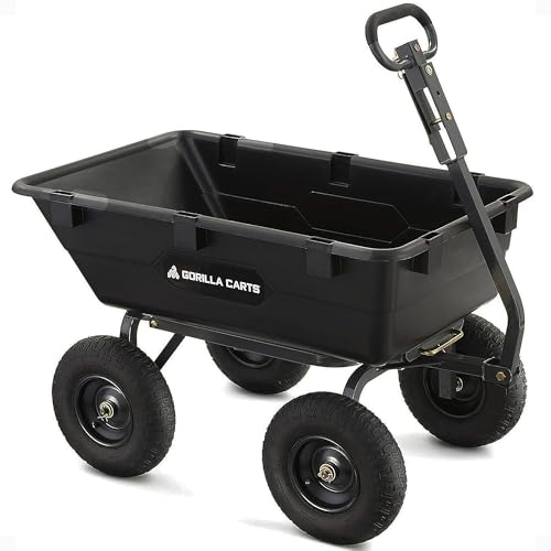 Gorilla Carts Poly Garden Dump Garden Cart with Easy to Assemble Steel Frame, Camping Wagon with Quick Release System, 1200 Pound Capacity, and 13 Inch Tires | 1,200-lb Capacity, 6 Cu Ft Tub Poly Dump Cart with Quick-Release Dump for Bigger Yard Cleanup…