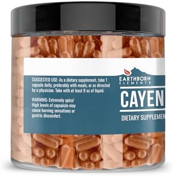 Earthborn Elements Cayenne Pepper 200 Capsules, Pure & Undiluted, No Additives