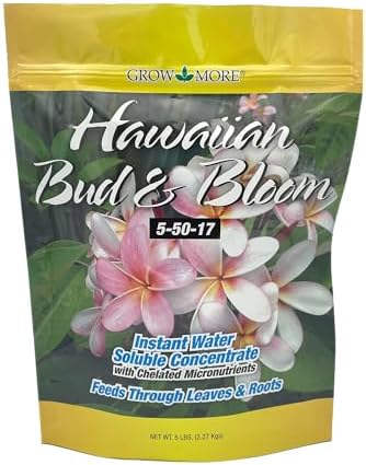 Grow More Urea-Free Hawaiian Bud and Bloom 5-50-17 Fertilizer - 1.5lbs of Water Soluble Bloom Booster Fertilizer for Flowers - High Phosphorus Flower Food for Enhanced Bud Formation & Vigorous Blooms