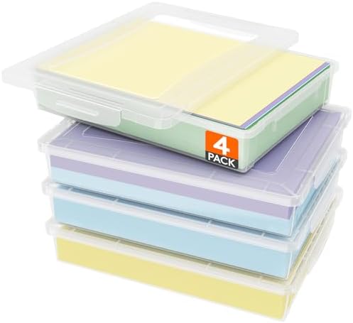 Lifewit Paper Organizer Storage with Lid, Fits 8.5" x 11" Letter, 4 Pcs | Multi-Purpose Plastic File Box with Latching Lids