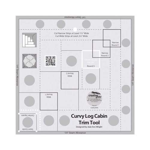 Creative Grids Curvy Log Cabin Trim Tool Quilt Ruler – CGRJAW5 – Made in USA, 8-1/2in x 8-1/2in, Non-Slip Grip Acrylic Quilting, Sewing, Crafting