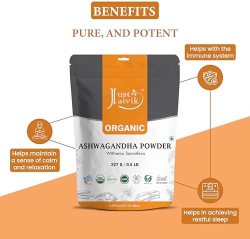 100% Organic Ashwagandha Powder- Withania Somnifera- USDA Certified Organic- 227g (0.5 LB) 8 oz - Ayurvedic Herbal Supplement That Promotes Vitality