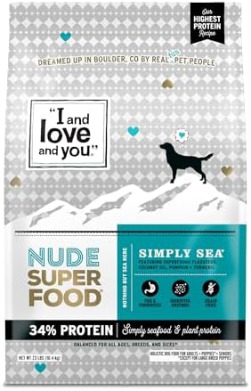 I and love and you Nude Super Food Dry Dog Food - Salmon + Whitefish - Prebiotic + Probiotic, Grain Free, Real Meat, No Fillers, 5lb Bag