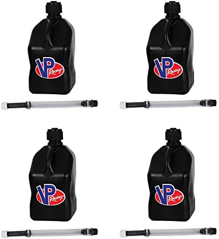 VP Racing 3582-CA, 5.5-Gallon Square Motorsport Jug Black (4 Pack) w/ 14" Deluxe Hose (4 Pack) Close-Trimmed Cap and Neck for Tight Seal