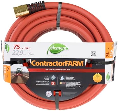 Element ContractorFARM Heavy Duty Watering Hose, 100' Length, 3/4" Diameter, 400+ PSI, Red