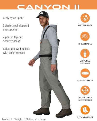 FROGG TOGGS Canyon II Breathable Waterproof Stockingfoot Fishing Chest Wader for Fishing