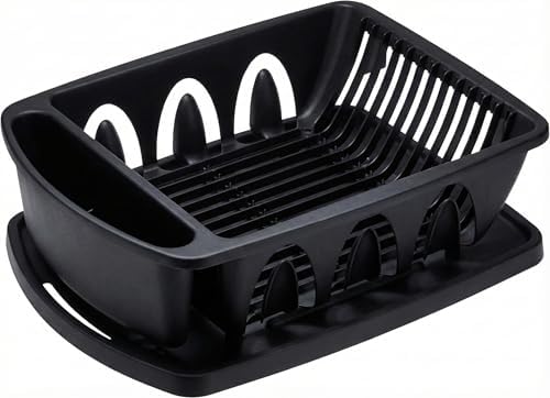 Tribello Sink Dish Drying Rack, Heavy Duty Hard Plastic Drying Rack, Dish Drainer for Kitchen Counter with Drainboard Set