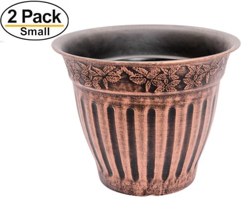Doric Order Inspired Set of 2 Fancy Plastic Planters 10X8 in Nursery Flowerpot for Indoor Outdoor Garden Patio Office Home Decor Long Lasting