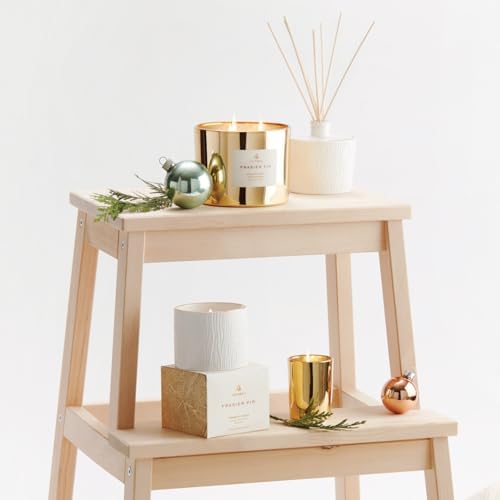 Thymes Frasier Fir Candle - Gilded Collection - Wood Grain Ceramic Design with 24-Karate Gold Rim - Mountain Fresh Fragrance - Elegant Winter Candle Scents - Gifts for Women & Men (3-Wick, 20 oz)