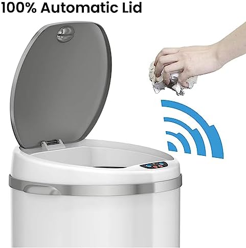 iTouchless 13 Gallon Touchless Sensor Kitchen Trash Can with Odor Control System, Brushed Stainless Steel, Round Garbage Bin for Home or Office - IT13RCB
