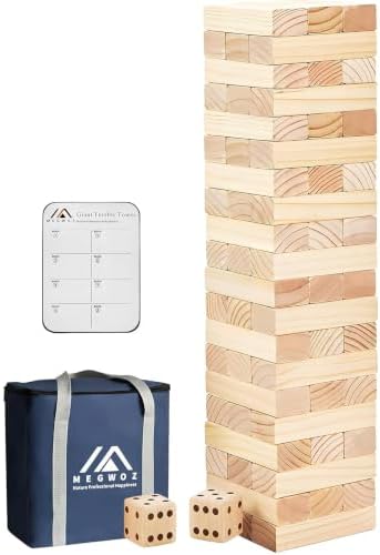 Megwoz Giant Tumble Tower Games for Kids and Adults 57 Blocks New Zealand Pine Wooden Blocks Stacking to Over 4.2FT Family Game for Indoors Outdoors