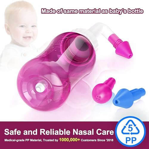 MAOEVER Neti Pot Sinus Rinse Bottle Nose Wash Cleaner Pressure Rinse Nasal Irrigation for Adult & Kid BPA Free 300 ML with 30 Nasal Wash Salt Packets and Sticker Thermometer(Blue)