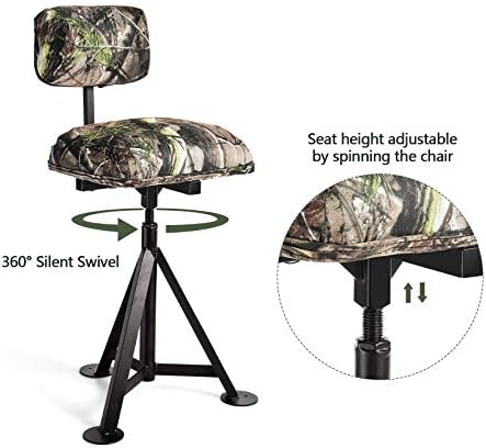 LDAILY Moccha 360 Swivel Hunting Chair, Camo Blind Chair with Detachable Backrest, Padded Seat, Height Adjustable Hunter Fishing Camping Stool