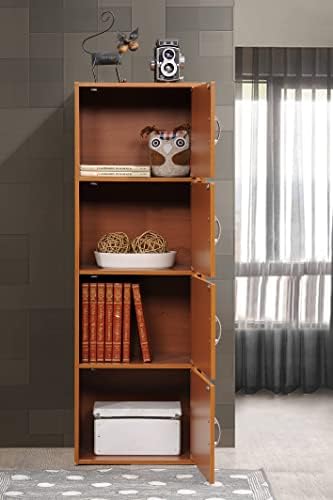 HODEDAH IMPORT 4-Shelf Bookcase Cabinet, Black